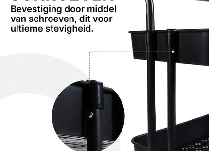 Keukentrolley | Keukentrolley Op Wieltjes | Badkamer Trolley | Opbergrek | 3 Niveaus | 87 x 42 x 32 cm | Zwart