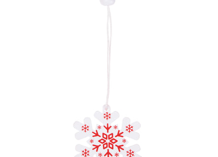 Kersthanger | Sneeuwvlok | Rood/Wit | Hout | 5 cm | 3 Stuks