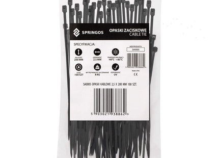 Kabelbinders | Tie Wraps | Tyraps | Tie Rips | 200 x 2.5 mm | 100 Stuks | Zwart