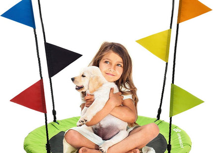 Nestschommel | Schommel Kinderen | Kinderschommel | Maximale Belasting 200 kg | Inclusief Vlaggetjes | Zwart/Groen