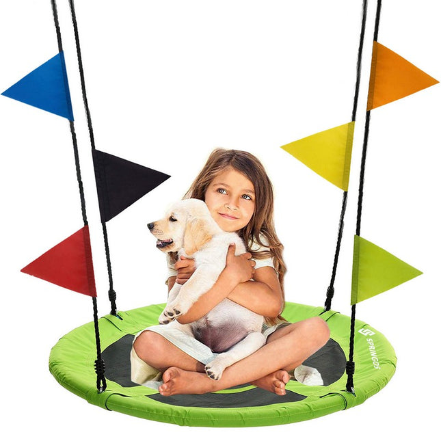 Nestschommel | Schommel Kinderen | Kinderschommel | Maximale Belasting 200 kg | Inclusief Vlaggetjes | Zwart/Groen