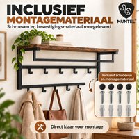 Wandkapstok Bruin Industrieel – Wandkapstok met 10 Haken – Hout en Metaal – 60x30x42 cm