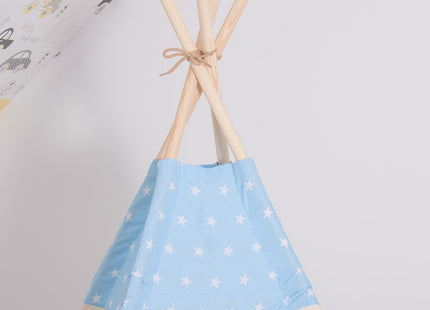 Tipi Tent | Wigwam Speeltent | 120x100x180 cm | Met Mat en Kussens | Naturel Blauw | Sterren