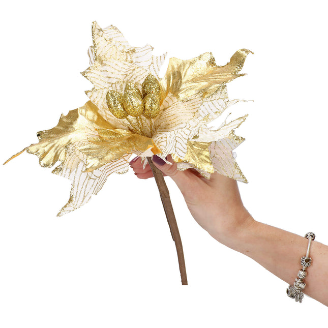 Kunstbloem - Kunststof - Goud - Glitters - 26 cm