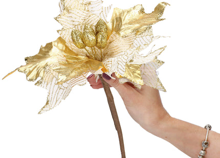 Kunstbloem - Kunststof - Goud - Glitters - 26 cm