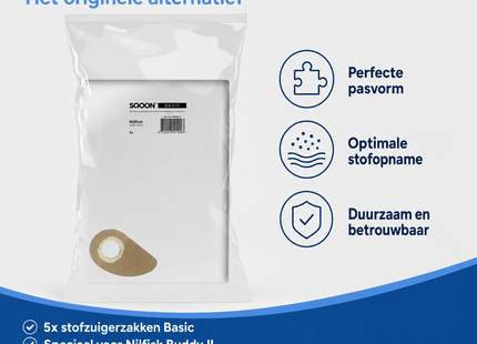 SQOON®  Stofzuigerzakken Basic Geschikt voor Nilfisk Buddy II – 5 Stuks