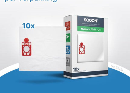 SQOON® - Stofzuigerzakken geschikt voor Numatic Henry, Hetty, James en PPR-240 | NVM 1CH | Model 604015 - 10 stuks