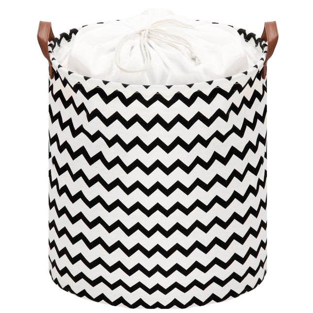 Opbergmand - Speelgoedmand - Kledingmand - Organizer - Handvatten - Zigzag Patroon - Zwart - Wit