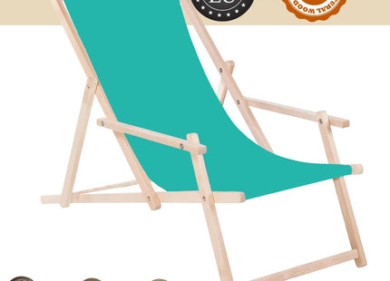 Ligbed | Strandstoel | Ligstoel | Verstelbaar | Arm Leuning | Beukenhout | Handgemaakt | Turquoise