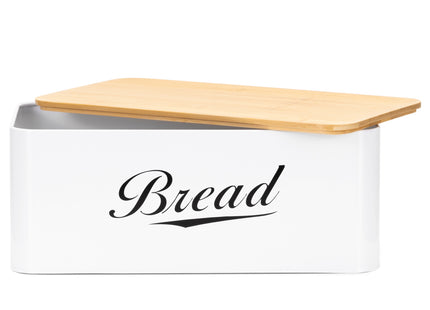 Broodtrommel Voor Op Het Aanrecht - Broodmand - Metaal - Bamboe Deksel - Wit - 30 X 23 X 13 CM