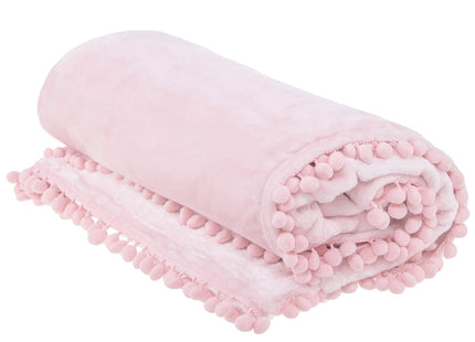 Plaid | Sprei | Deken | Pompons | 200 x 220 cm | Pluche | Lichtroze