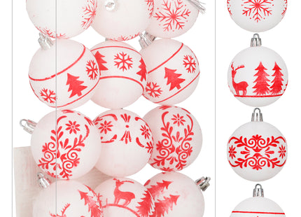 Kerstballen | 12 Stuks | 7 cm | Rood | Wit