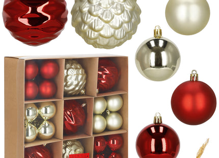 Kerstballen | 37 Stuks | 7/13 cm | Rood | Goud | Parelmoer