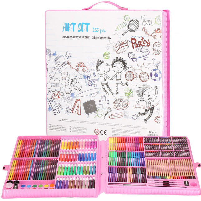 Tekendoos | Tekenkoffer Kinderen | 258 Delig | 47 x 45 x 4 cm | Roze