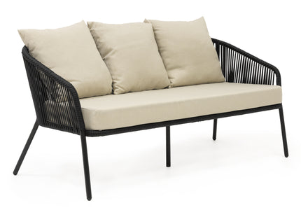 Tuinmeubelset - Loungeset - Bank - Stoelen - Tafel - Kussens - Zwart - Beige
