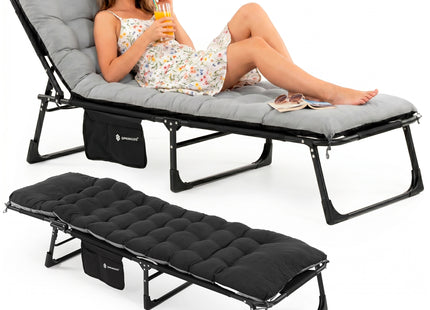 Campingbed | Campingstoel | Kampeerstoel | Verstelbaar | Vouwstoel | Visstoel | Inklapbaar | Zwart/Grijs | 120 Kg | 175 x 57 x 70 Cm