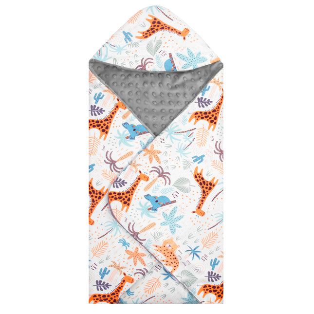 Deken Voor Autostoel - Draagzak - Dubbelzijdig - Capuchon - 77 x 77 Cm - Grijs - Dieren