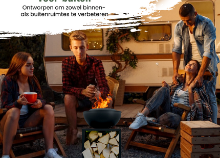 Vuurschaal - Vuurhaard - Met BBQ -Functie  - Opslag - Staal -  58 × 58 × 61 cm -Zwart - Edenflair