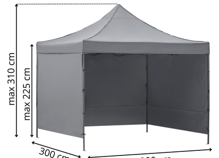 Partytent - 300x300xcm - Hoogte Verstelbaar - PVC - Polyester - Harmonica- Frame - Grijs