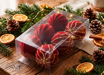 Kerstballen | 6 Stuks | 8 cm | Rood | Velours