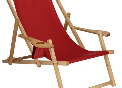 Ligbed | Strandstoel | Ligstoel | Verstelbaar | Armleuningen | Beukenhout | Geïmpregneerd | Handgemaakt | Bordeaux Rood
