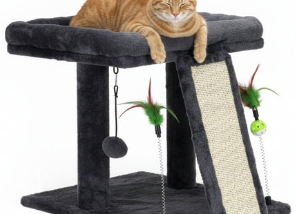 Krabpaal - 2 Etages - Voor Katten - Kattenhengels - Kattenspeelgoed -  Meubelbescherming - Met Ladder - 31X31X62 cm - Grafiet
