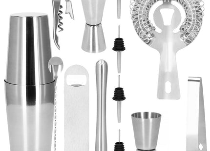 Cocktail Set | 14-Delige Cocktail Shaker Set | RVS | 750 ml | Zilverkleurig
