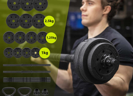 Dumbellset - Verstelbare Kettlebel - 30 KG - Trainings Set - Halter Verlengstuk - Verstelbaar - Complete Set - Thuis Sporten - Zwart