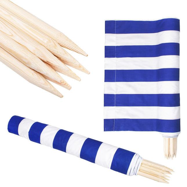 Strand Windscherm Met Stokken | Windscherm Strand | Windscherm Camping | 10 Meter | Blauw/Wit