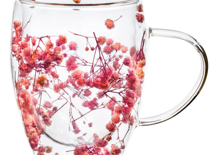 Dubbelwandig glas - Thermisch glas - Koffieglas - Thee glas - Warme en Koude dranken - Kunstbloemen - 300 ML