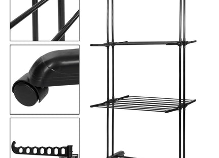Wasrek - Droogtoren - Droogrek - 4 - Etages - Inklapbaar - Inclusief- Wielen - Draaibaar - 180x75,5x49 cm