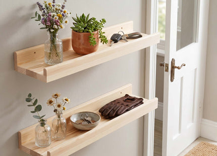 Wandplank - Boekenplank - Ophangbaar - Kruidenplank- Naturel - Grenenhout - 10 Kg - 60 cm - 2 Stuks