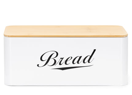 Broodtrommel Voor Op Het Aanrecht - Broodmand - Metaal - Bamboe Deksel - Wit - 30 X 23 X 13 CM