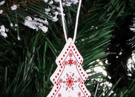 Kersthanger | Kerstbomen | Rood/Wit | Hout | 5 cm | 3 Stuks
