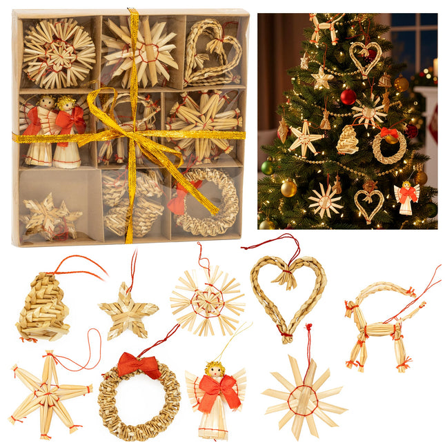 Kerstboomversiering | 27 Stuks | Stro | Bruin