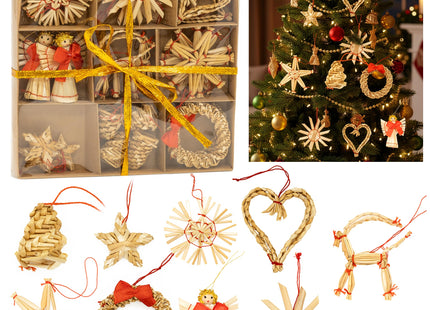 Kerstboomversiering | 27 Stuks | Stro | Bruin