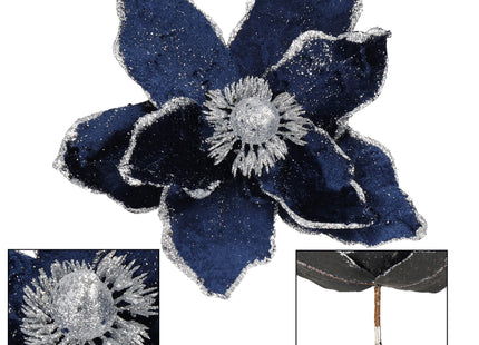 Kunstbloem | Kerst |Ster van Bethlehem | Clip | Marineblauw | Glitters