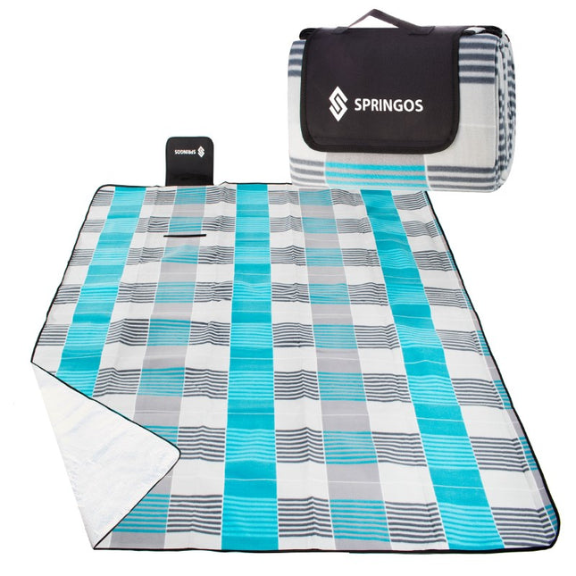 Picknickkleed | Picknickdeken | Buitenkleed | Picknick | 200 x 200 cm | Grijs/Blauw/Wit