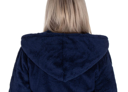 Badjas - Fleece - Marineblauw - Capuchon - Riem - Maat L/XL