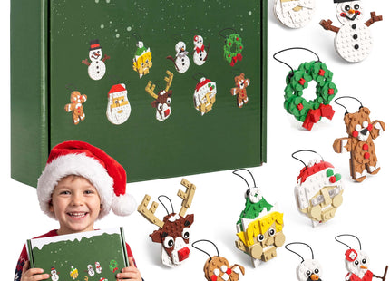 Springos® Kerst Bouwblokken – 10 Kerstfiguren om Zelf te Bouwen – 430 Onderdelen – Kerstboomhangers met Touwtjes