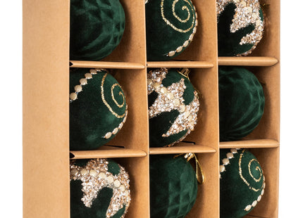 Kerstballen | 9 Stuks | 8 cm | Groen | Fluweel