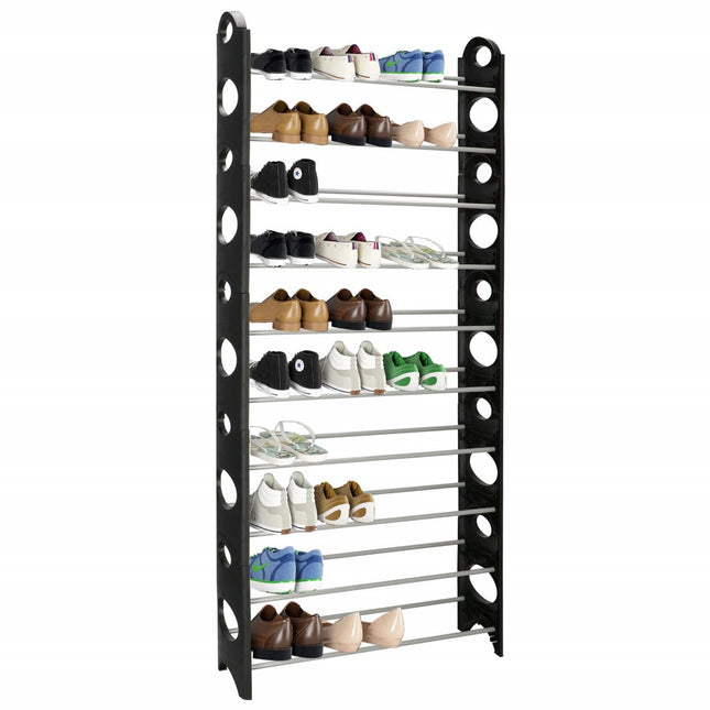 Springos Schoenenrek | 8 - 16 Paar Schoenen | 2 Laags | Kunststof/Metaal | Uitschuifbaar | Grijs