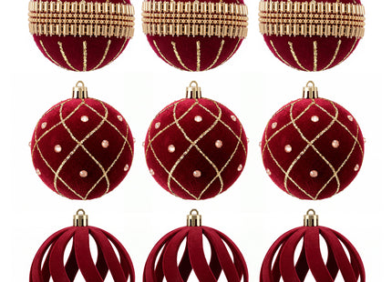 Kerstballen | 9 Stuks | 8,5 cm | Rood | velours