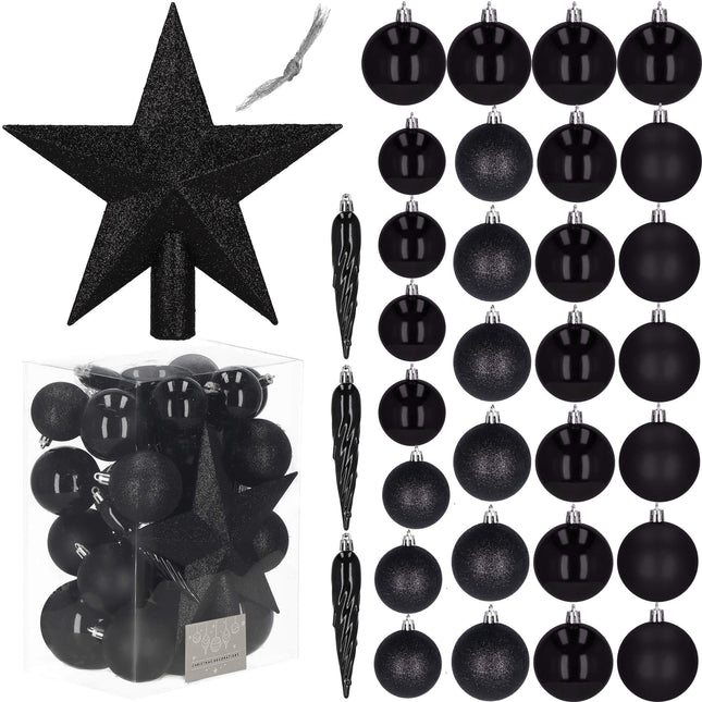 Kerstballen & Piek | 33 Stuks | 5/6/8 cm | Zwart