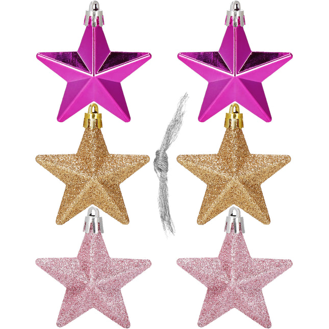 Kerstballen | Sterren | 6 Stuks | Goud/Roze