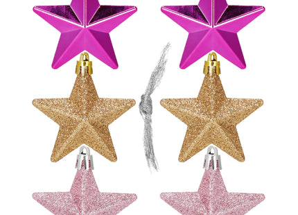 Kerstballen | Sterren | 6 Stuks | Goud/Roze
