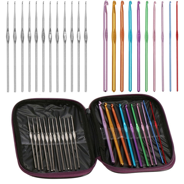 Haaknaalden | Inclusief Etui | 22-Delig | Zilver/Multicolor