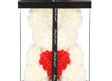 Rozen Beer | Rozenbeer | Rose Bear | Rozen Teddybeer | Liefde | Inclusief Giftbox | 36 x 26 x 26 cm | Wit/Rood