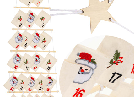 Adventskalender 24 Zakjes – Hangende Kerstkalender 100 cm – Vilt en Hout – Herbruikbare Adventskalender om Zelf te Vullen – Meerkleurig