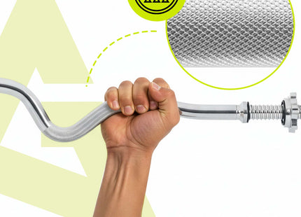 Actiget®  Curlstang | Halterstang | Barbell | Chroomstaal | Verbogen | 120 cm | 25 mm | 2 Klemmen